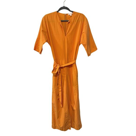 COS 4 Open V-Neck Wide Leg Jumpsuit Tie Waist 100% Cotton Short Sleeve Orange - Picture 2 of 13